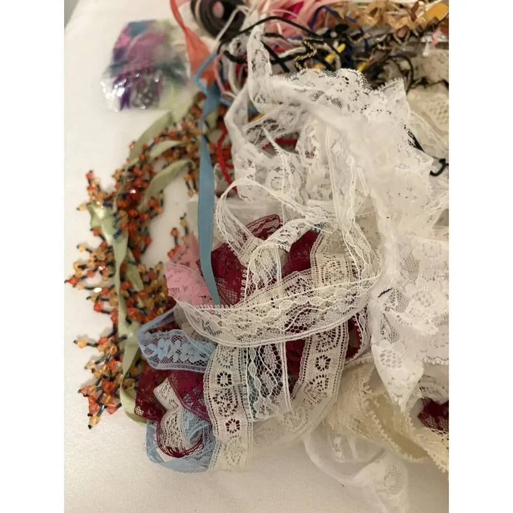 Vintage LOT Lace Trim Edging Dolls Crafts Sewing Cord Rick Rack Ribbon Assorted
